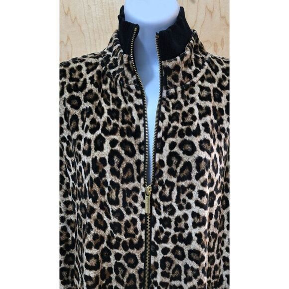 Michael Kors Womens Leopard Print Zip-Up Jacket Long Sleeve mob wife animal soft - Picture 3 of 8